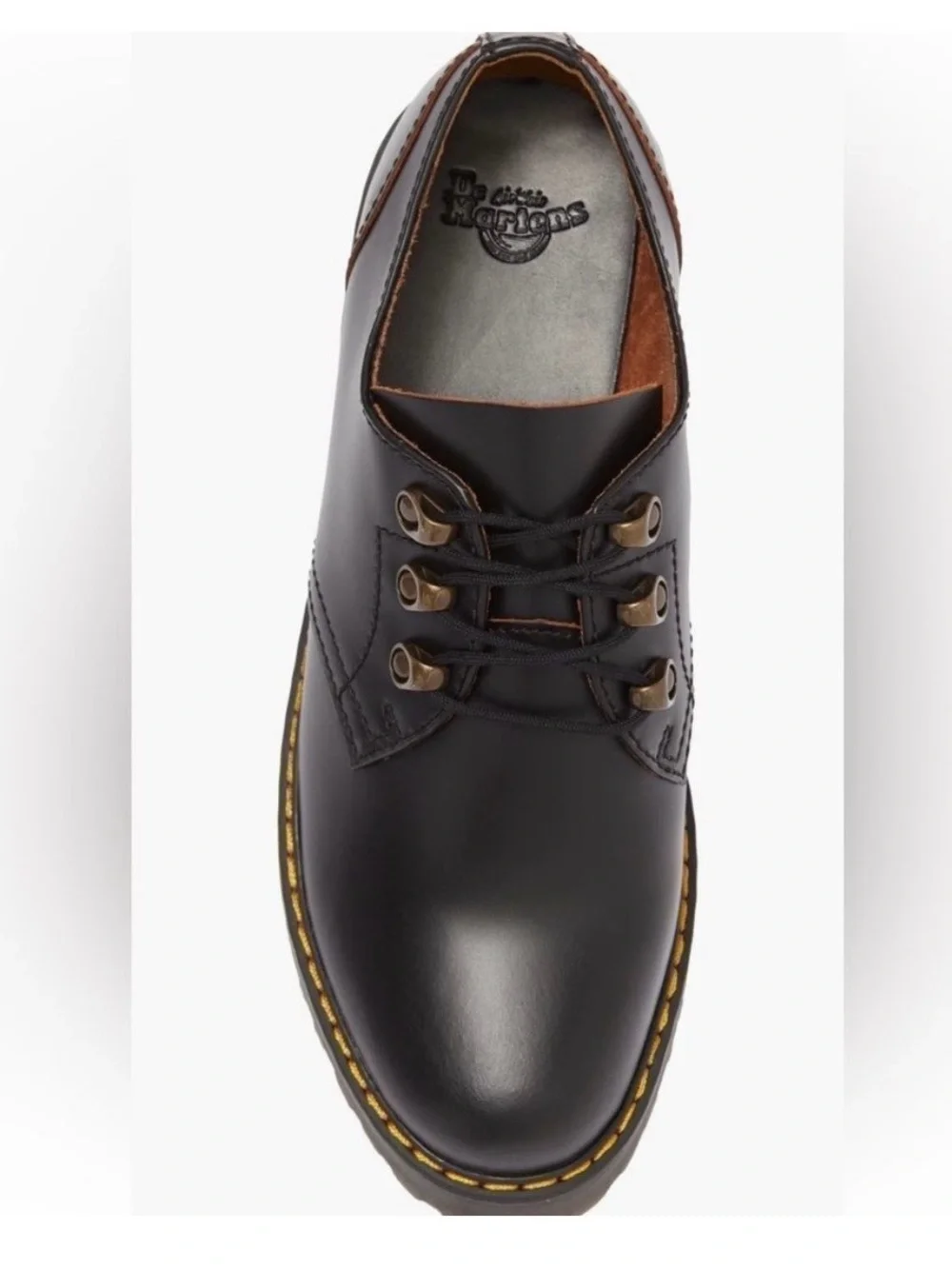 Dr. Martens Black Leather Lace-Up Derby with Yellow Stitching